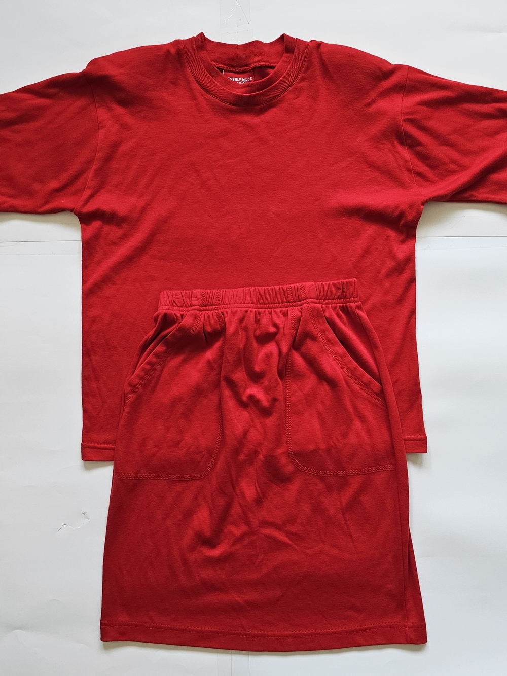 Vintage Women's Red Skirt Set by - Crewneck Top & Elastic-Waist Skirt
